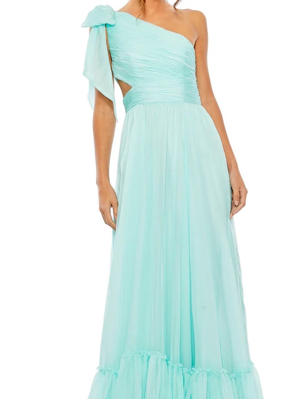 Mac Duggal one shoulder Mint Chiffon Gown pastel size 12